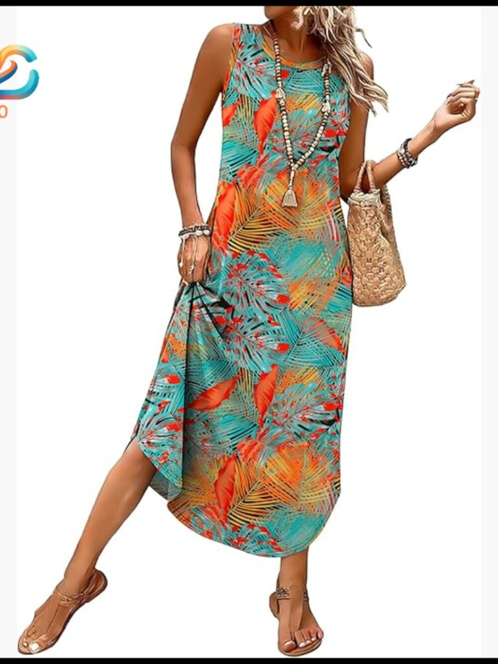 Sleeveless Maxi Sundress with Pockets Casual Beach Dress